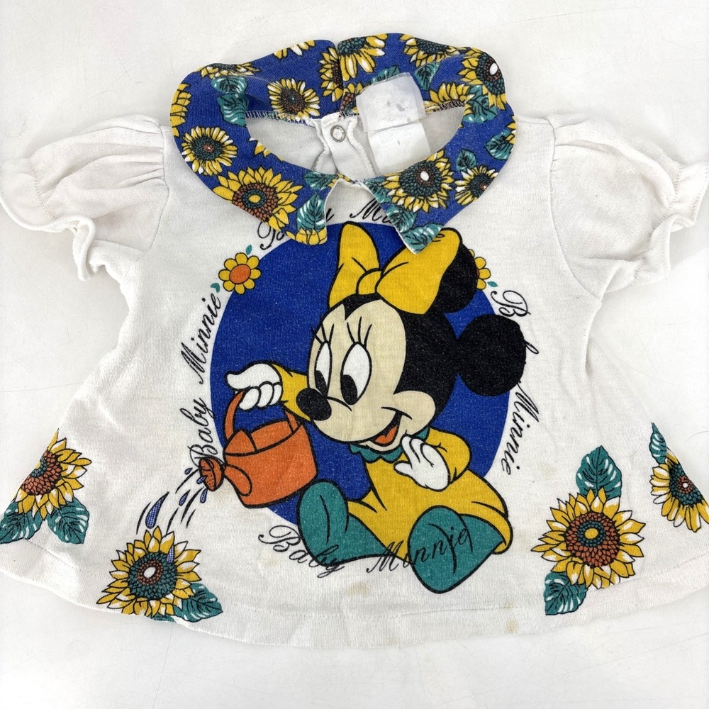 Vintage Disney Babies Baby Minnie Mouse Gardening Shirt Sunflowers Rare - Picture 1 of 8